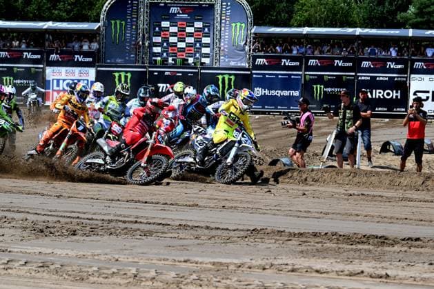 Riders pictured at the start of the motocross MX2 Grand Prix Flanders, race 14 20 of the FIM Motocross World Championship, WM, Weltmeisterschaft Sunday, August 2, 2026, in Lommel. JILLxDELSAUX  x182610865x
