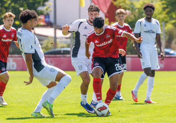 02.08.2026 - Fussball - Saison 2026 2027 - Testspiel Freundschaftsspiel Vorbereitungsspiel: 1. FC Nürnberg Nuernberg FCN ( Club ) - FSV Frankfurt - Sportfoto Zink DaMa - xdaxmax - Mohamed Akhouji (22, FSV Frankfurt ) George Daniel Iorga (7, FSV Frankfurt ) Can Yahya Moustfa (28, 1. FC Nürnberg FCN ) *** August 2, 2026 Soccer Season 2026–2027 Exhibition Match Friendly Match Preseason Match 1. FC Nürnberg Nuremberg FCN Club FSV Frankfurt Sports Photo Zink DaMa xdaxmax Mohamed Akhouji 22, FSV Frankfurt George Daniel Iorga 7, FSV Frankfurt Can Yahya Moustfa 28, 1 FC Nuremberg FCN
