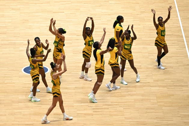 COM26 NETBALL, Team Jamaica players react following their Gold Medal Netball match between New Zealand and Jamaica during the Glasgow 2026 Commonwealth Games at The Hydro in Glasgow, Scotland, Sunday, August 2, 2026. ( NO ARCHIVING, EDITORIAL USE ONLY Glasgow Scotland United Kingdom  Copyright: xLUKASxCOCHx 20260802151429334263