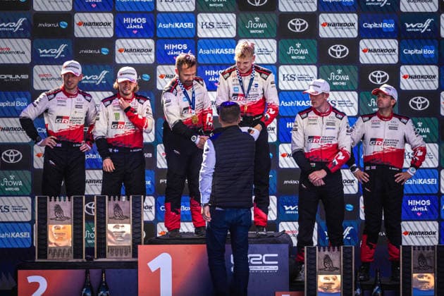 AUTO - WRC, Motorsport Rallye, WM - RALLY FINLAND 2026 PAJARI Sami, SALMINEN Marko, Toyota GR Yaris Rally1, portrait, podium, portrait during the 2026 Rally Finland, 10th round of the 2026 WRC World Rally Car Championship, from July 30 to August 2, 2026 at Jyvaskyla, Finland - JyvaskylaFinland  Copyright: xNikosxKatikisx