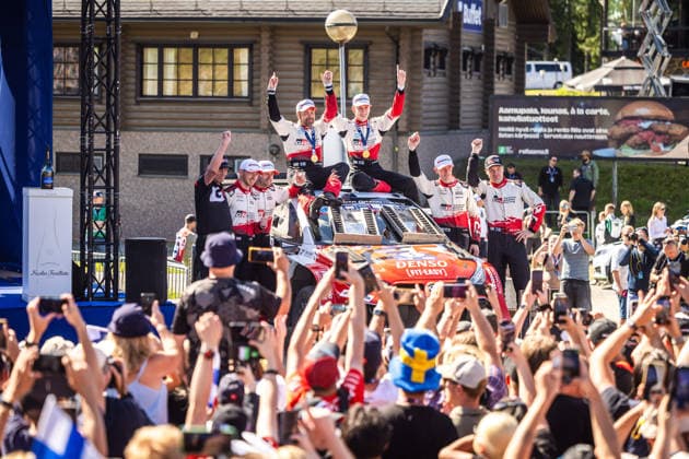 AUTO - WRC, Motorsport Rallye, WM - RALLY FINLAND 2026 PAJARI Sami, SALMINEN Marko, Toyota GR Yaris Rally1, portrait, podium, portrait during the 2026 Rally Finland, 10th round of the 2026 WRC World Rally Car Championship, from July 30 to August 2, 2026 at Jyvaskyla, Finland - JyvaskylaFinland  Copyright: xNikosxKatikisx