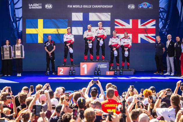 AUTO - WRC, Motorsport Rallye, WM - RALLY FINLAND 2026 PAJARI Sami, SALMINEN Marko, Toyota GR Yaris Rally1, portrait, podium, portrait during the 2026 Rally Finland, 10th round of the 2026 WRC World Rally Car Championship, from July 30 to August 2, 2026 at Jyvaskyla, Finland - JyvaskylaFinland  Copyright: xNikosxKatikisx