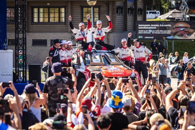 AUTO - WRC, Motorsport Rallye, WM - RALLY FINLAND 2026 PAJARI Sami, SALMINEN Marko, Toyota GR Yaris Rally1, portrait, podium, portrait during the 2026 Rally Finland, 10th round of the 2026 WRC World Rally Car Championship, from July 30 to August 2, 2026 at Jyvaskyla, Finland - JyvaskylaFinland  Copyright: xNikosxKatikisx
