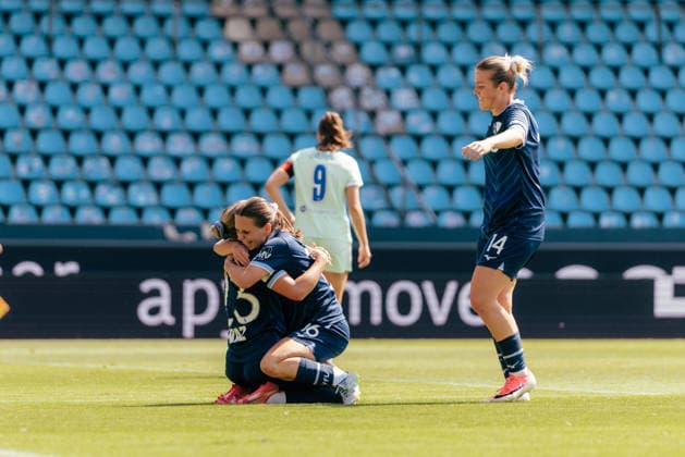 02.08.26, Women, Football, 2.Bundesliga, Season 2026 2027, VFL Bochum 1848 - Hertha BSC, Matchday 1 Goal Celebration of Nina Lange (23), VfL Bochum after her goal for the 1:0 BOCHUM Vonovia Ruhrstadion NRW Deutschland