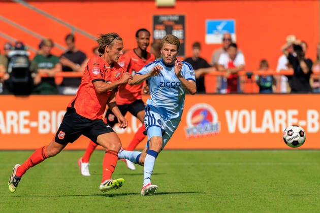 FC Volendam v AFC Ajax - Pre Season Friendly VOLENDAM, NETHERLANDS - AUGUST 2: Anton Gaaei of AFC Ajax and Erik Schouten of FC Volendam during the Pre Season Friendly match between FC Volendam and AFC Ajax at Kras Stadion on August 2, 2026 in Volendam, Netherlands. Volendam Kras Stadion Netherlands Content not available for redistribution in The Netherlands directly or indirectly through any third parties. Copyright: xMarcelxvanxPlateringenx