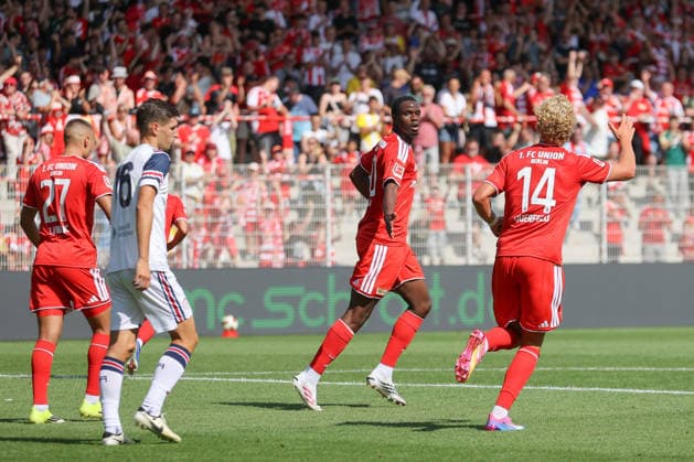 02.08.2026, xtgx, Fussball, Testspiel, 1. FC Union Berlin - Cagliari Calcio v.l. Ilyas Ansah (Union Berlin, 10) Jubel, Torjubel, jubelt ueber das Tor, celebrate the goal, celebration (DFL DFB REGULATIONS PROHIBIT ANY USE OF PHOTOGRAPHS as IMAGE SEQUENCES and or QUASI-VIDEO) Berlin *** August 2, 2026, xtgx, Soccer, Friendly Match, 1. FC Union Berlin vs. Cagliari Calcio, Ilyas Ansah, Union Berlin, 10 Cheers, Goal celebration, celebrating the goal, DFL and DFB regulations prohibit any use of photographs as image sequences and or quasi-video, Berlin