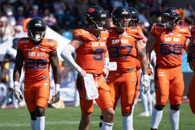 02.08.2026, xhfmx, American Football EFA European Football Alliance, Frankfurt Galaxy - Nordic Storm v.l. Antony Marvyn Bouembe (Galaxy Frankfurt, 26), Zach Calzada (Galaxy Frankfurt, 9), AdriÃ Botella Moreno (Galaxy Frankfurt, 87), Jannik Arne Sack (Galaxy Frankfurt, 68) (DFL DFB REGULATIONS PROHIBIT ANY USE OF PHOTOGRAPHS as IMAGE SEQUENCES and or QUASI-VIDEO) Frankfurt am Main *** August 2, 2026, xhfmx, American Football EFA European Football Alliance, Frankfurt Galaxy vs. Nordic Storm: Antony Marvyn Bouembe, Galaxy Frankfurt, 26; Zach Calzada, Galaxy Frankfurt, 9; Adrià Botella Moreno, Galaxy Frankfurt, 87; Jannik Arne Sack, Galaxy Frankfurt, 68. DFL and DFB regulations prohibit any use of photographs as image sequences and or quasi-video. Frankfurt am Main