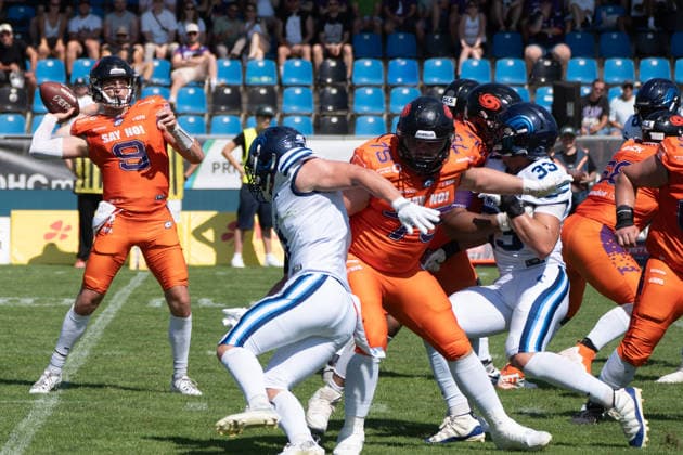 02.08.2026, xhfmx, American Football EFA European Football Alliance, Frankfurt Galaxy - Nordic Storm v.l. Zach Calzada (Galaxy Frankfurt, 9) (DFL DFB REGULATIONS PROHIBIT ANY USE OF PHOTOGRAPHS as IMAGE SEQUENCES and or QUASI-VIDEO) Frankfurt am Main *** August 2, 2026, xhfmx, American Football EFA European Football Alliance, Frankfurt Galaxy vs. Nordic Storm, Zach Calzada, Galaxy Frankfurt, 9 DFL DFB REGULATIONS PROHIBIT ANY USE OF PHOTOGRAPHS AS IMAGE SEQUENCES AND OR QUASI-VIDEO, Frankfurt am Main