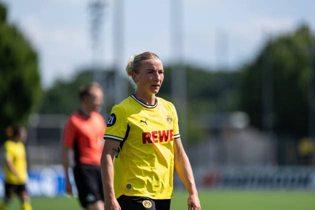02.08.2026, GER Deutschland, Fussball, Saison 2026 2027, Testspiel zwischen Borussia Dortmund Frauen vs VfL Wolfburg II Ann-Sophie Vogel (Borussia Dortmund Frauen, 20) Dortmund BVB-Trainingsgelände Hohenbuschei Nordrhein Westfalen Deutschland *** August 2, 2026, GER Germany, Soccer, 2026–2027 Season, Friendly Match between Borussia Dortmund Women and VfL Wolfsburg II; Ann Sophie Vogel, Borussia Dortmund Women, 20 Dortmund BVB Training Facility, Hohenbuschei, North Rhine-Westphalia, Germany Copyright: xnordphotoxGmbHx xSchulzex