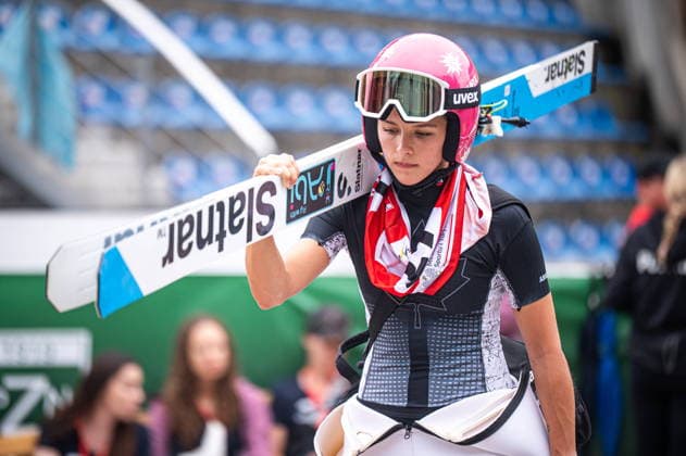 Wisla 02.08.2026 Ski jumping, Skispringen, Ski, nordisch FIS Summer Grand Prix 2026 on Adam Malysz Wisla Malinka Hill. Day 2. Women sIndividual Competition. --- Skoki Narciarskie. FIS Letnie Grand Prix 2026 na Skoczni im. Adama Malysza w Wisle Malince. Dzien 2. Konkurs Indywidualny Kobiet. Persons shown : Abigail Strate Fot. Kai Taller Arena Akcji NEWSPIX.PL --- newspix.pl POLAND OUT! 
