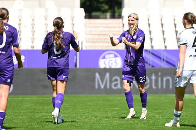 Torjubel Kyra Spitzner 2. Bundesliga Frauen SGS Essen Eintracht Frankfurt II 02.08.2026 Torjubel Kyra Spitzner (SGS Essen), 2. Bundesliga der Frauen, 01. Spieltag, SGS Essen gegen Eintracht Frankfurt II am 02. August 2026 im Stadion an der Hafenstraße, Essen. Endstand 3:1, vor 1.021 Zuschauern *** Kyra Spitzner Celebrates a Goal, Women s 2. Bundesliga, SGS Essen vs. Eintracht Frankfurt II, August 2, 2026. Kyra Spitzner Celebrates a Goal, SGS Essen, Women s 2. Bundesliga, Matchday 1, SGS Essen vs. Eintracht Frankfurt II on August 2, 2026, at the Stadion an der Hafenstraße in Essen; final score 3–1, in front of 1,021 spectators