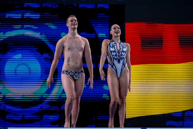 France, Paris, Centre Aquatique Olympique Metropole du Grand Paris, 02.08.2026, European Aquatics Championships Artistic Swimming, Day 3, Mixed Duet Techincal FINAL, Solene Guisard and Robin Wiehn of Germany, Photo by Eibner Pressefoto Tino Henschel European Aquatics Championships Artistic Swimming, Day 3, Mixed Duet Techincal FINAL Paris *** France, Paris, Centre Aquatique Olympique Metropole du Grand Paris, August 2, 2026, European Aquatics Championships – Artistic Swimming, Day 3, Mixed Duet Technical FINAL, Solene Guisard and Robin Wiehn of Germany, Photo by Eibner Pressefoto Tino Henschel European Aquatics Championships Artistic Swimming, Day 3, Mixed Duet Technical FINAL Paris Copyright: xEibnerxPressefotox