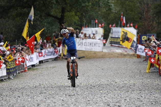 02.08.2026, Monteceneri, Monte Ceneri, 2026 UEC MTB European Championship, EM, Europameisterschaft XCO Men Elite s Final (cross country olympic) Juri Zanotti 9 (ITA) arriving in second position Monteceneri Monte Ceneri Ticino Switzerland *** August 2, 2026, Monteceneri, Monte Ceneri, 2026 UEC MTB European Championship XCO Men s Elite Final, Cross-Country Olympic; Juri Zanotti (9, ITA) finishes in second place; Monteceneri, Monte Ceneri, Ticino, Switzerland Copyright: xJustPictures.ch FrancescoxMinghettix jp-en-FrMi-_NG_2568
