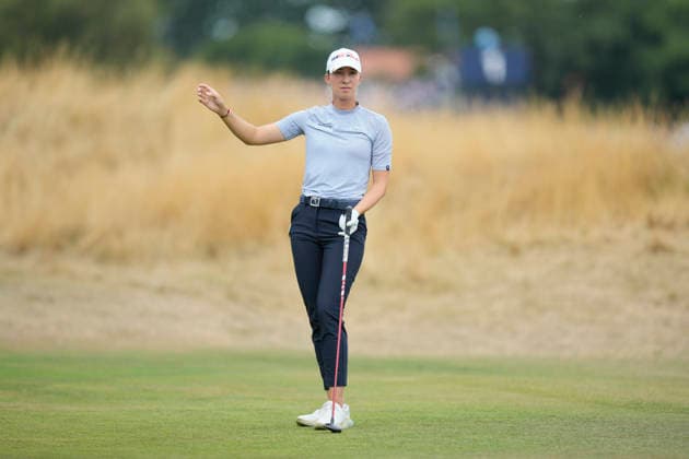 LYTHAM, ENGLAND - AUGUST 2: Alexandra Forsterling (GER) reacts after she plays an errant shot from the third tee during Round 4 at the 50th AIG Women™s Open Championship at the Royal Lytham and St Anne™s Golf Club, Lytham on August 2, 2026 in Lancashire, England The 50th AIG Women™s Open Championship