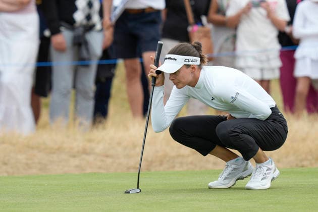 LYTHAM, ENGLAND - AUGUST 2: Esther Henseleit (GER) lines up a putt on the first green during Round 4 at the 50th AIG Women™s Open Championship at the Royal Lytham and St Anne™s Golf Club, Lytham on August 2, 2026 in Lancashire, England The 50th AIG Women™s Open Championship