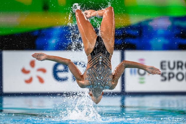Filippo Pelati, Lucrezia Ruggiero of Italy compete in the artistic swimming Duet Tech Mixed Final during the European Aquatics Championships at the Olympic Aquatic Center in Paris (France), August 2, 2026. Andrea Staccioli