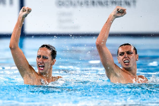 Filippo Pelati, Lucrezia Ruggiero of Italy compete in the artistic swimming Duet Tech Mixed Final during the European Aquatics Championships at the Olympic Aquatic Center in Paris (France), August 2, 2026. Andrea Staccioli