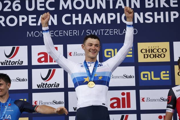 02.08.2026, Monteceneri, Monte Ceneri, 2026 UEC MTB European Championship, EM, Europameisterschaft XCO Men Elite s Final (cross country olympic) Charlie Aldridge 2 (GBR) 1st place, European Champion and gold medal Monteceneri Monte Ceneri Ticino Switzerland *** August 2, 2026, Monteceneri, Monte Ceneri, 2026 UEC MTB European Championship XCO Men s Elite Final, Cross Country Olympic: Charlie Aldridge (2 GBR) took 1st place, becoming European Champion and winning the gold medal in Monteceneri, Monte Ceneri, Ticino, Switzerland Copyright: xJustPictures.ch FrancescoxMinghettix jp-en-FrMi-_NG_2742
