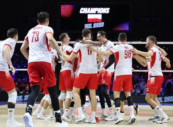 (260802) -- NINGBO, Aug. 2, 2026 -- Players of Poland celebrate after winning the final match between Poland and the United States at the 2026 Volleyball Nations League (VNL) Men s Final Round in Ningbo, east China s Zhejiang Province, Aug. 2, 2026. (Photo by Xinhua) (SP)CHINA-NINGBO-VOLLEYBALL-VOLLEYBALL NATIONS LEAGUE-FINAL (CN) SuoxXianglu 