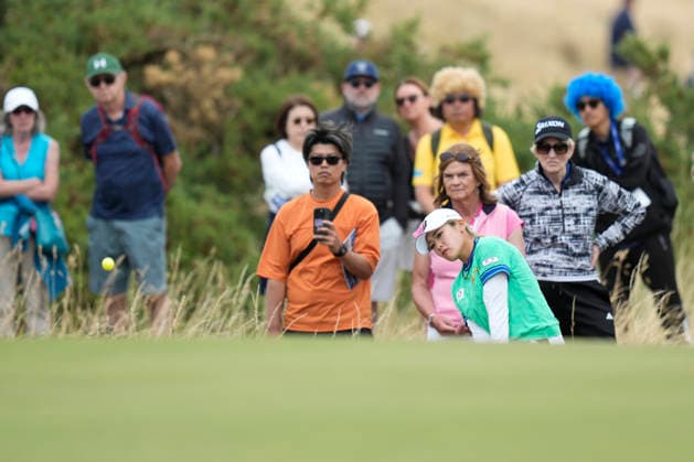 LYTHAM, ENGLAND - AUGUST 2: Shiho Kuwaki (JPN) chips to the 6th green during Round 4 at the 50th AIG Women™s Open Championship at the Royal Lytham and St Anne™s Golf Club, Lytham on August 2, 2026 in Lancashire, England The 50th AIG Women™s Open Championship