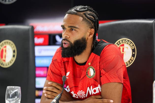 2026-08-02 Feyenoord v Atalanta Bergamo - Pre Season Friendly ROTTERDAM, NETHERLANDS - AUGUST 2: Jeremiah St. Juste of Feyenoord during the press conference, PK, Pressekonferenz during the Pre Season Friendly match between Feyenoord and Atalanta Bergamo at Stadion Feijenoord on August 2, 2026 in Rotterdam, Netherlands. Rotterdam Stadion Feijenoord Netherlands Content not available for redistribution in The Netherlands directly or indirectly through any third parties. Copyright: xHansxvanxderxValkx