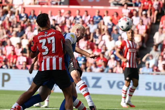 EINDHOVEN , 02-08-2026 , Philips Stadium , Dutch football Johan Cruijff Schaal season 2026 2027, Match between PSV - AZ , picture shows , AZ player Mexx Meerdink scores 0-1 for AZ PSV - AZ (JC Cup)  x205409651x Copyright: