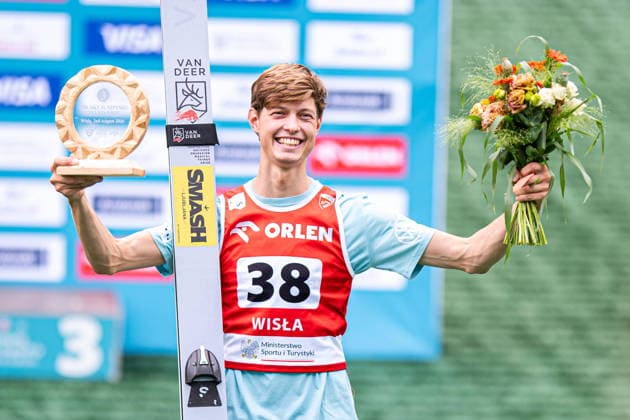 Wisla 02.08.2026 Ski jumping, Skispringen, Ski, nordisch FIS Summer Grand Prix 2026 on Adam Malysz Wisla Malinka Hill. Day 2. Individual Competition --- Skoki Narciarskie. FIS Letnie Grand Prix 2026 na Skoczni im. Adama Malysza w Wisle Malince. Konkurs indywidualny. Dzien 2. . Persons shown : Rok Oblak Fot. Kai Taller Arena Akcji NEWSPIX.PL --- newspix.pl POLAND OUT! 