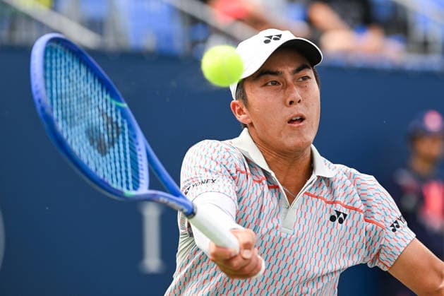 MONTREAL, QC - AUGUST 02: Rinky Hijikata (AUS) returns the ball during a first round match at National Bank Open on August 02, 2026 at IGA Stadium in Montreal, QC (Photo by David Kirouac Icon Sportswire) TENNIS: AUG 02 National Bank Open EDITORIAL USE ONLY Icon26080200326