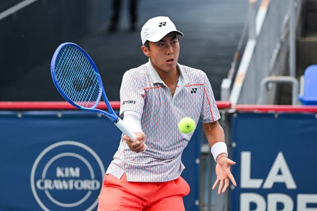 MONTREAL, QC - AUGUST 02: Rinky Hijikata (AUS) returns the ball during a first round match at National Bank Open on August 02, 2026 at IGA Stadium in Montreal, QC (Photo by David Kirouac Icon Sportswire) TENNIS: AUG 02 National Bank Open EDITORIAL USE ONLY Icon26080201226