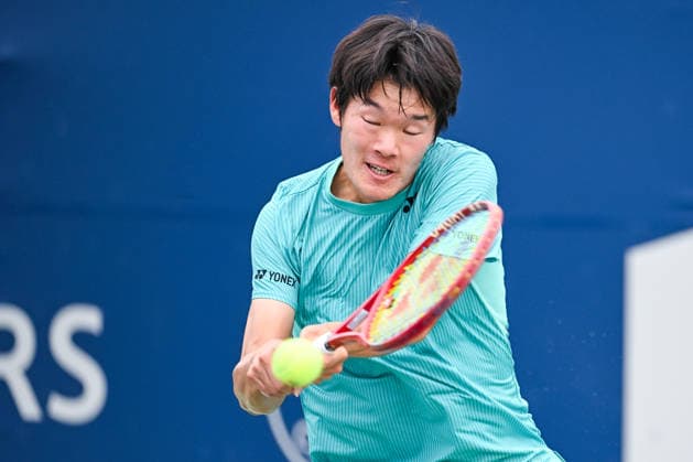 MONTREAL, QC - AUGUST 02: Michael Zheng (USA) returns the ball during a first round match at National Bank Open on August 02, 2026 at IGA Stadium in Montreal, QC (Photo by David Kirouac Icon Sportswire) TENNIS: AUG 02 National Bank Open EDITORIAL USE ONLY Icon26080202526