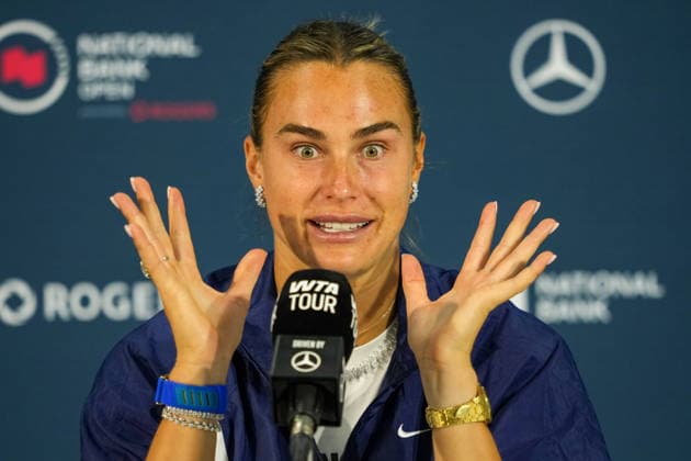 National Bank Open 2026 - Day 2 TORONTO, CANADA - AUGUST 2 : Aryna Sabalenka gestures during a press conference, PK, Pressekonferenz within the WTA, Tennis Damen 1000 National Bank Open in Toronto, Ontario, Canada on August 2, 2026. Mert Alper Dervis Anadolu Ontario Canada. Editorial use only. Please get in touch for any other usage.  Copyright: x2026xAnadoluxMertxAlperxDervisx