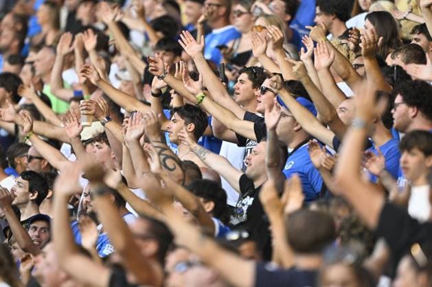 Genk s supporters pictured during a friendly soccer game between Racing Genk vs FC Twente, on Sunday 02 August 2026 in Genk, in preparation of the upcoming 2026-2027 Belgian first division soccer season. JOHAN EYCKENS JohanxEyckens  x182629142x