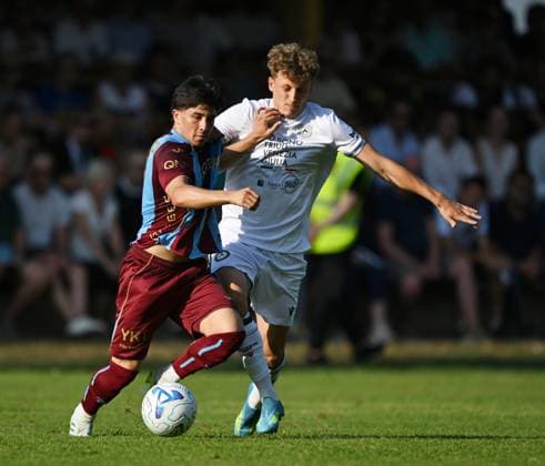 Trabzonspor v Udinese - Friendlies VILLACH, AUSTRIA - AUGUST 2: Benjamin Bouchouari (L) of Trabzonspor in action during friendlies between Trabzonspor and Udinese in Villach, Austria on August 2, 2026. Hasan Tascan Anadolu Villach Austria. Editorial use only. Please get in touch for any other usage.  Copyright: x2026xAnadoluxHasanxTascanx