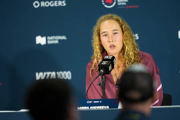 National Bank Open 2026 - Day 2 TORONTO, CANADA - AUGUST 2 : Mirra Andreeva attends a press conference, PK, Pressekonferenz during the WTA, Tennis Damen 1000 National Bank Open in Toronto, Ontario, Canada on August 2, 2026. Mert Alper Dervis Anadolu Ontario Canada. Editorial use only. Please get in touch for any other usage.  Copyright: x2026xAnadoluxMertxAlperxDervisx