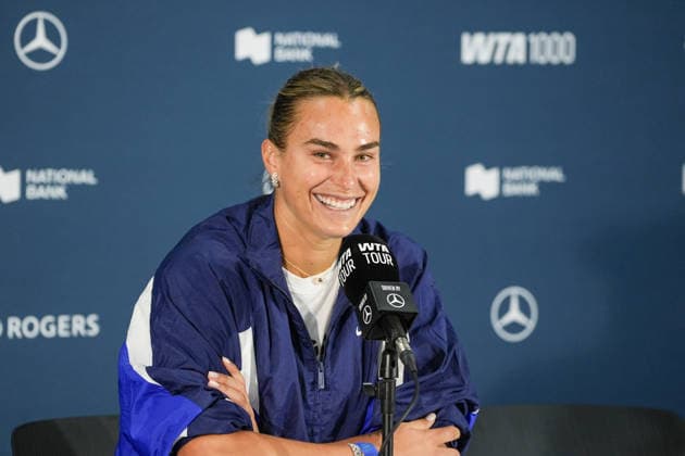 Aryna Sabalenka press conference, PK, Pressekonferenz WTA, Tennis Damen Masters 1000 National Bank Open Toronto 2026 Aryna Sabalenka of Belarus during a press conference ahead of her next match on Tuesday 4th for the Women™s Singles round of 64 match the WTA Masters 1000 National Bank Open at Sobeys Stadium. on August 2, 2026 in Toronto, Canada. (Photo by Leonardo Ramirez Eyepix Group) Copyright: xLeonardoxRamirezx xEyepixxGroupx LR02082026-08892