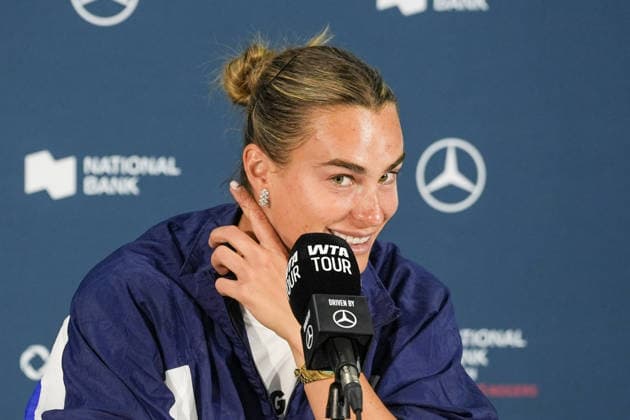 Aryna Sabalenka press conference, PK, Pressekonferenz WTA, Tennis Damen Masters 1000 National Bank Open Toronto 2026 Aryna Sabalenka of Belarus during a press conference ahead of her next match on Tuesday 4th for the Women™s Singles round of 64 match the WTA Masters 1000 National Bank Open at Sobeys Stadium. on August 2, 2026 in Toronto, Canada. (Photo by Leonardo Ramirez Eyepix Group) Copyright: xLeonardoxRamirezx xEyepixxGroupx LR02082026-08914