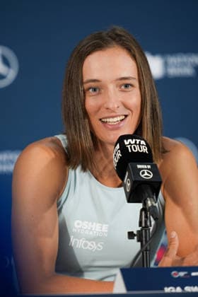 Iga Swiatek press conference, PK, Pressekonferenz WTA, Tennis Damen Masters 1000 National Bank Open Toronto 2026 Iga Swiatek of Poland during a press conference ahead of her next match on Tuesday 4th for the Women™s Singles round of 64 match the WTA Masters 1000 National Bank Open at Sobeys Stadium. on August 2, 2026 in Toronto, Canada. (Photo by Leonardo Ramirez Eyepix Group) Copyright: xLeonardoxRamirezx xEyepixxGroupx LR02082026-09340