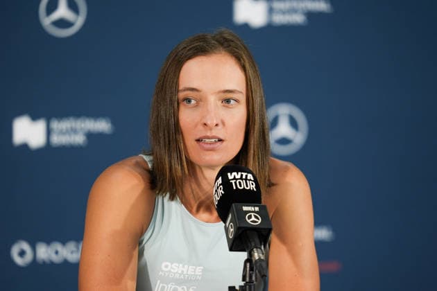 Iga Swiatek press conference, PK, Pressekonferenz WTA, Tennis Damen Masters 1000 National Bank Open Toronto 2026 Iga Swiatek of Poland during a press conference ahead of her next match on Tuesday 4th for the Women™s Singles round of 64 match the WTA Masters 1000 National Bank Open at Sobeys Stadium. on August 2, 2026 in Toronto, Canada. (Photo by Leonardo Ramirez Eyepix Group) Copyright: xLeonardoxRamirezx xEyepixxGroupx LR02082026-09276