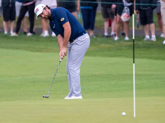 DETROIT, MI - AUGUST 02: Davis Riley (USA) putts the ball during the final round of the Rocket Classic at Detroit Golf Club on August 02, 2026, in Detroit, Michigan. (Photo by Joseph Weiser Icon Sportswire) GOLF: AUG 02 PGA, Golf Herren Rocket Classic EDITORIAL USE ONLY Icon260802061
