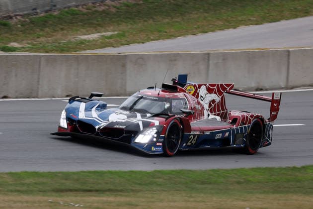 Sheldon van der Linde (RSA) und Dries Vanthoor (BEL) BMW M Hybrid V8 24 in Super-Man Brand New Day Livery, Rennen, BMW M Team WRT, 02.082026, Strecke Road America in Elkart Lake, Wisconsin, USA, Hypercar der IMSA Rennserie *** Sheldon van der Linde (RSA) and Dries Vanthoor (BEL) in the BMW M Hybrid V8 24 with Super Man Brand New Day livery, race, BMW M Team WRT, February 8, 2026, Road America circuit in Elkart Lake, Wisconsin, USA, Hypercar class of the IMSA racing series