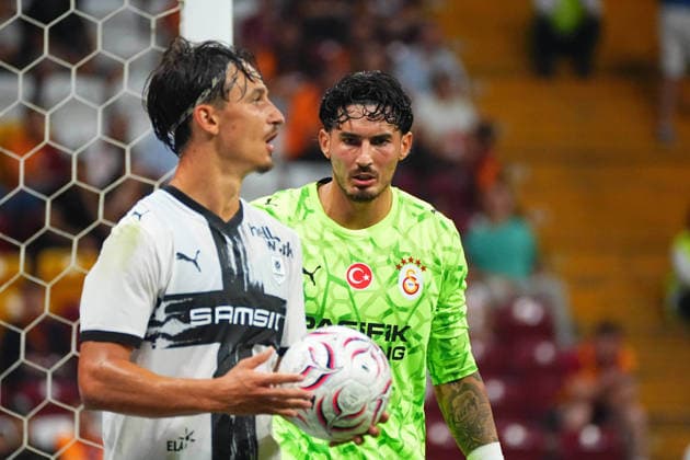 ISTANBUL, TURKEY - AUGUST 2: Goalkeeper Ugurcan Cakir of Galatasaray and Esteban Lepaul of Rennes during the during the pre-season friendly match between Galatasaray SK and Rennes at Rams Park Stadium on August 2, 2026 in Istanbul, Turkey. Istanbul Turkey Copyright: xSeskimphotox GSaray-Rennes-020826 (39)