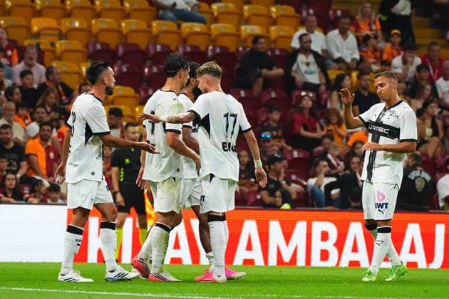 ISTANBUL, TURKEY - AUGUST 2: Esteban Lepaul of Rennes celebrates after scoring the first goal of his team with teammates during the during the pre-season friendly match between Galatasaray SK and Rennes at Rams Park Stadium on August 2, 2026 in Istanbul, Turkey. Istanbul Turkey Copyright: xSeskimphotox GSaray-Rennes-020826 (49)