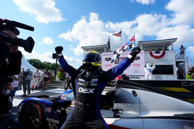 August 2, 2026, Elkhart Lake, Wisconsin, USA: Filipe Albuquerque, co-driver of the 10 Wayne Taylor Racing Cadillac GTP, celebrates in Victory Lane at the IMSA 6 hour sportscar race at Road America. IMSA, Road America  - ZUMAd212 20260802_zsp_d212_014 Copyright: xRichardxDolex