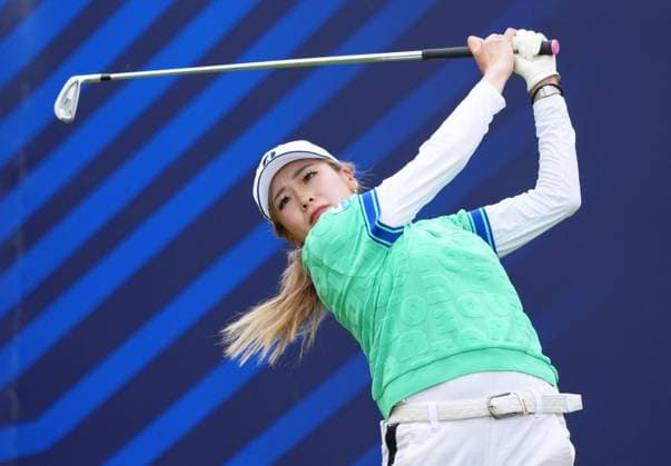 Golf: Women s British Open Shiho Kuwaki of Japan hits off the first tee during the final round of the Women s British Open golf tournament on Aug. 2, 2026, at Royal Lytham &amp; St Annes Golf Club in Lytham St Annes, England.  A14AA0005624868P