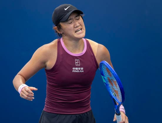 (260803) -- TORONTO, Aug. 3, 2026 -- Wang Xiyu of China reacts during the first round of the women s singles match between Wang Xiyu of China and Sara Bejlek of the Czech Republic at the 2026 National Bank Open tennis tournament in Toronto, Canada, Aug. 2, 2026. (Photo by Xinhua) (SP)CANADA-TORONTO-TENNIS-NATIONAL BANK OPEN-WOMEN S SINGLES ZouxZheng 