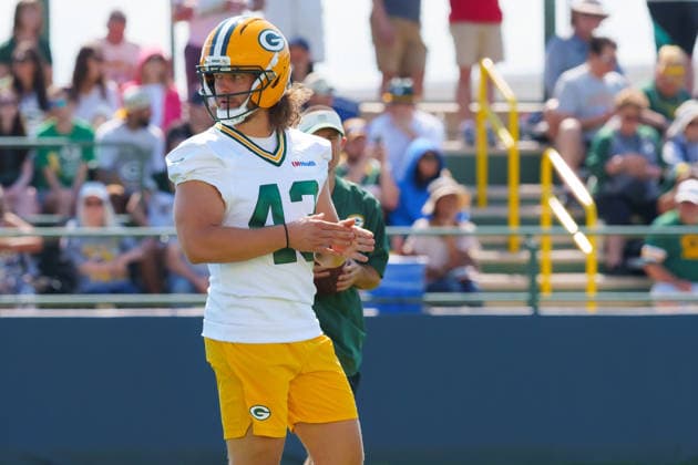 Green Bay Packers Training Camp 2026 Cal Adomitis 43 of the Green Bay Packers during training camp at Ray Nitschke Field in Ashwaubenon, Wisconsin, on August 2, 2026. Ashwaubenon Wisconsin United States  Copyright: xRossxHarriedx originalFilename:harried-greenbay260802_np5c8.jpg
