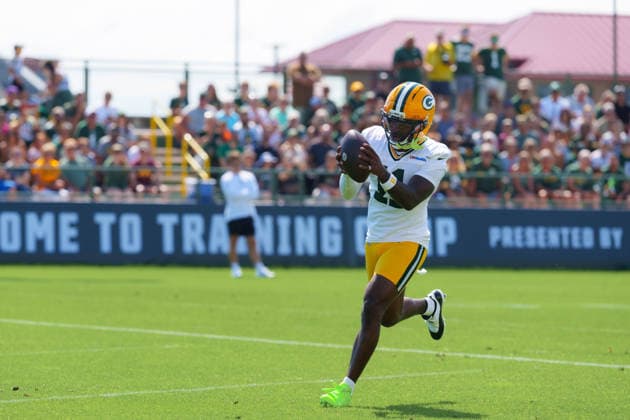 Green Bay Packers Training Camp 2026 Jayden Reed, number 11 of the Green Bay Packers, catches a football during training camp at Ray Nitschke Field in Ashwaubenon, Wisconsin, on August 2, 2026. Ashwaubenon Wisconsin United States  Copyright: xRossxHarriedx originalFilename:harried-greenbay260802_npIBJ.jpg