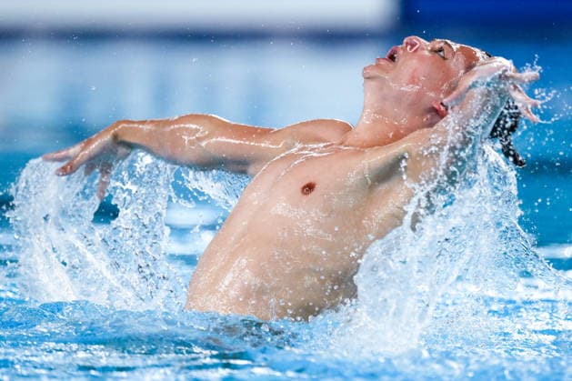 Ranjuo Tomblin of Great Britain competes in the Artistic Swimming Men s Solo Free Final during the European Aquatics Championships at the Olympic Aquatic Center in Paris (France), August 3, 2026. Andrea Staccioli