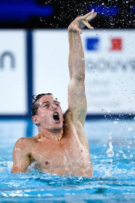 Dimitar Isaev of Bulgaria competes in the Artistic Swimming Men s Solo Free Final during the European Aquatics Championships at the Olympic Aquatic Center in Paris (France), August 3, 2026. Andrea Staccioli