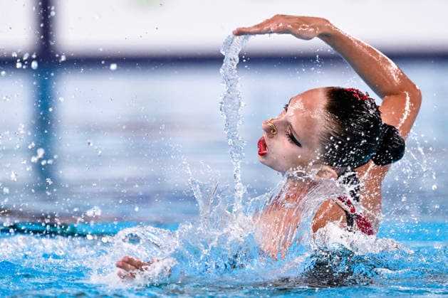 Barbora Kalvodova of Czechia competes in the Artistic Swimming Women s Solo Free Final with the coach during the European Aquatics Championships at the Olympic Aquatic Center in Paris (France), August 3, 2026. Andrea Masini Deepbluemedia Insidefoto